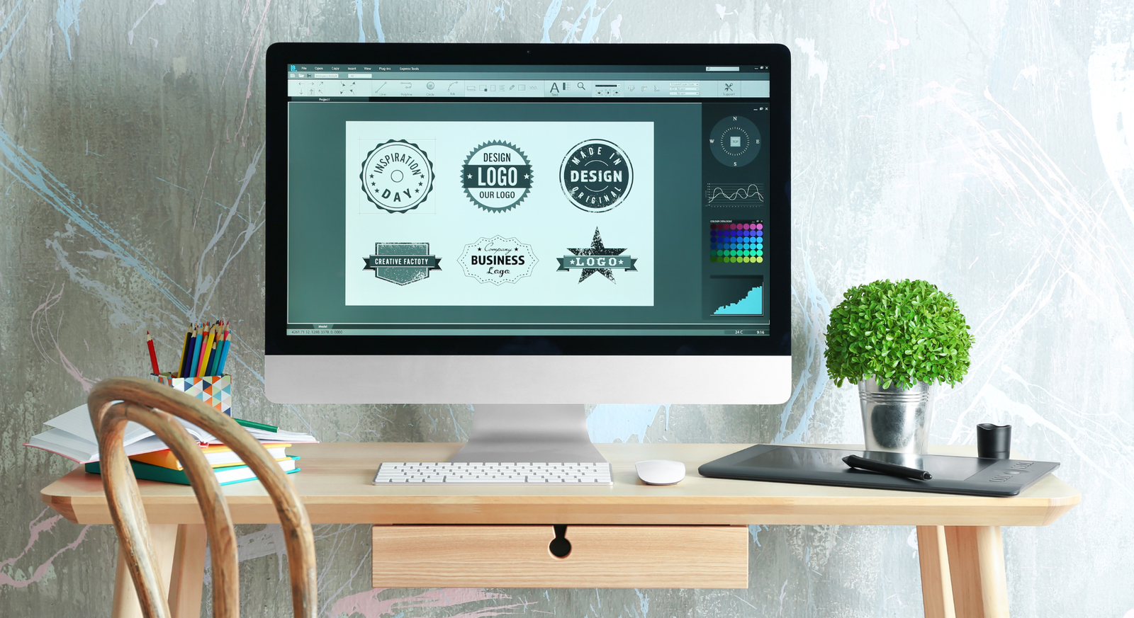 Moderner Arbeitsplatz mit Logo-Designs