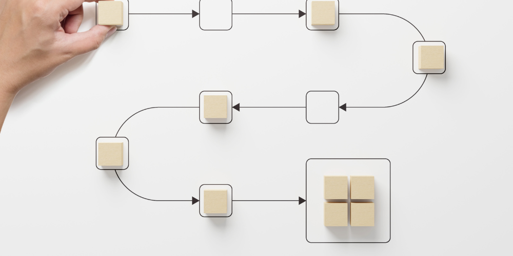 Hand platziert Blöcke im Diagramm