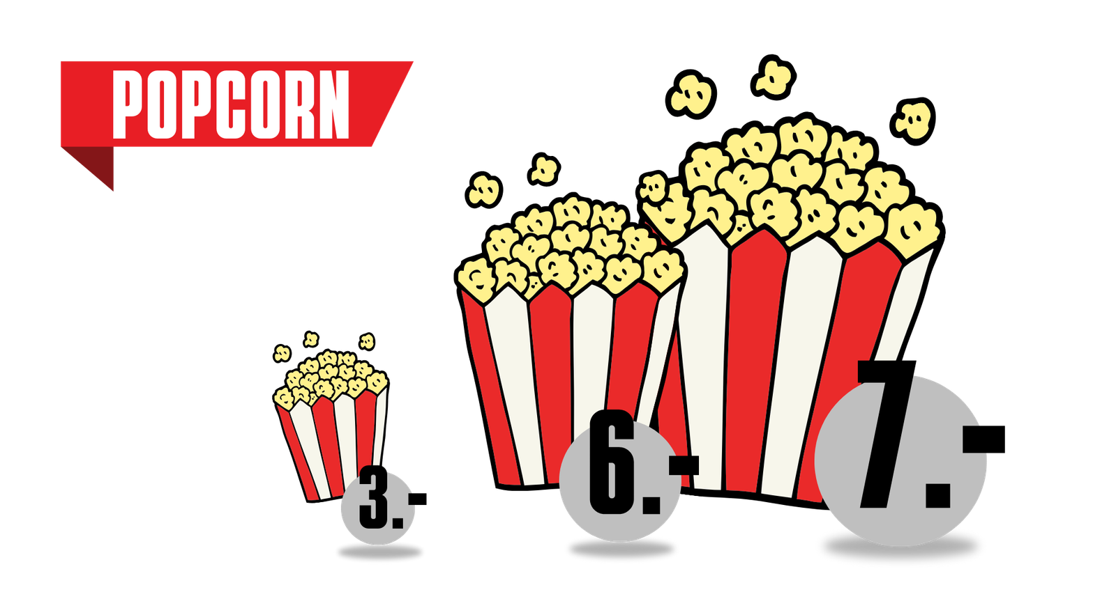 Popcorn Illustration in verschiedenen Größen.