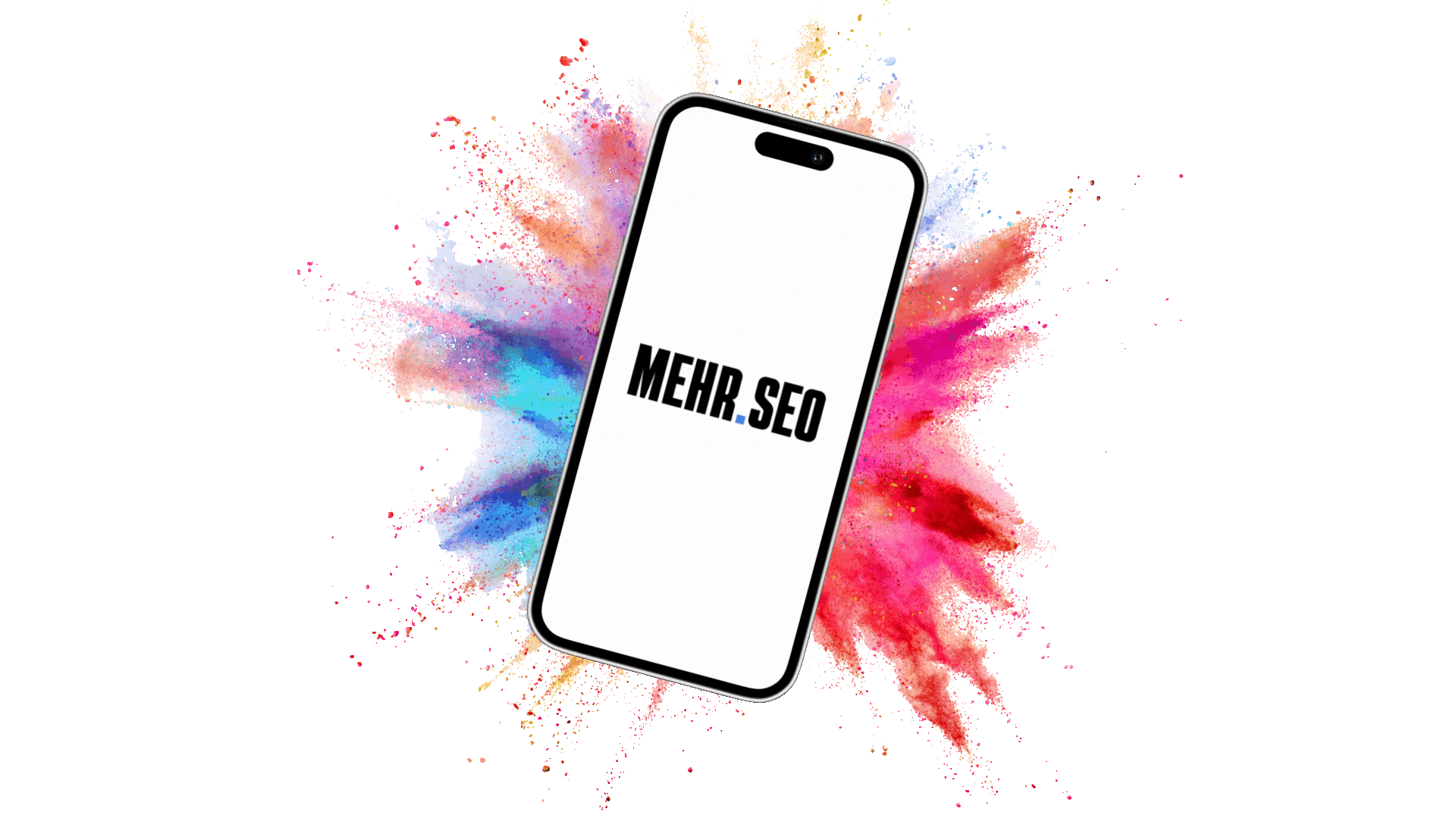 Eine Animation mit einem Smartphone und einer Slideshow von Webseiten und einer Farbexplosion im Hintergrund