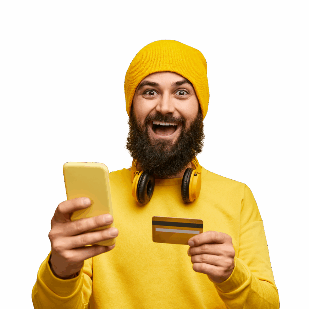 Mann mit Telefon und Kreditkarte