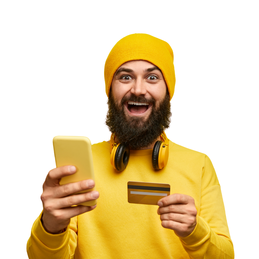 Mann mit Telefon und Kreditkarte