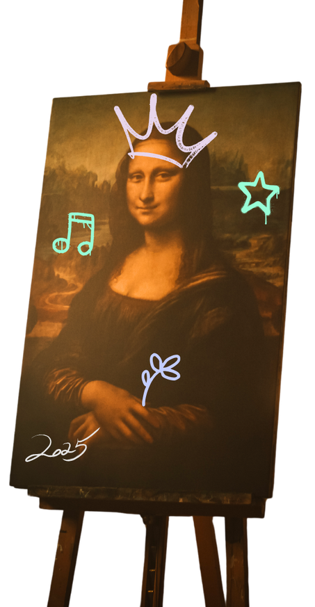Mona Lisa auf einer Staffelei und Graffiti
