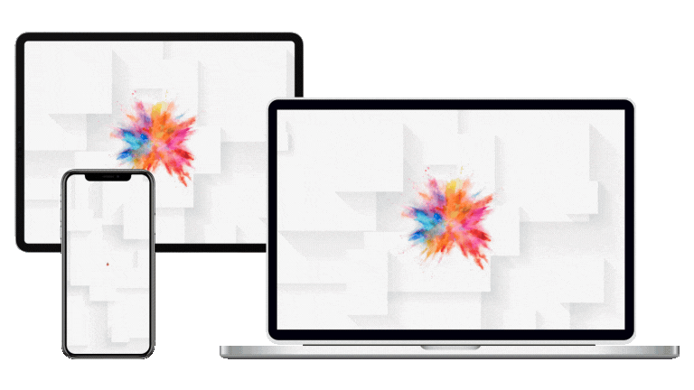 Smartphone, Tablet und ein Laptop mit einer Logo Animation von MEHR.SEO.